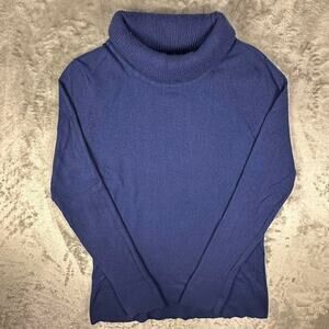 Vintage Caslon Navy Blue Ribbed Knit Turtleneck Sweater Size Large